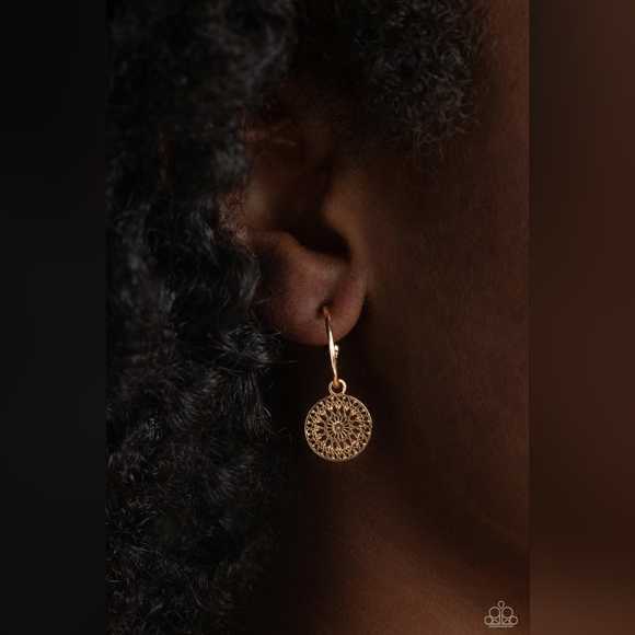 Mandala Maiden Gold Hoop Post Earrings - Picture 3 of 4